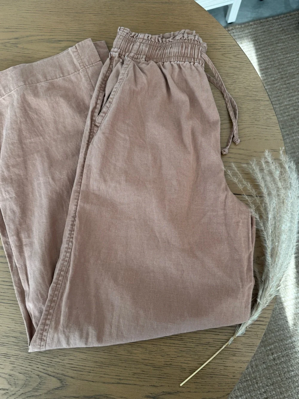 Madewell Hemp Cotton Wide Leg Pants Dusty Rose Pull On Drawstring Casual Lounge - Picture 1 of 6